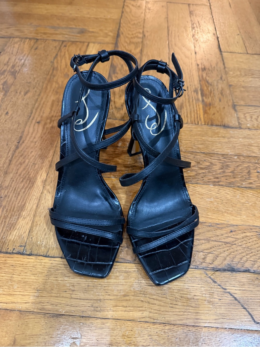 Sam Edelman Black Strappy Square-Toe Heeled Sandals